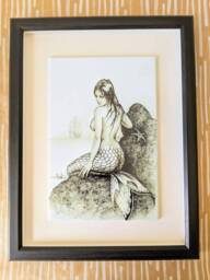 "Mermaid Ceramic Wall Art Tile, 8"" By 12"