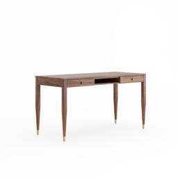 Walnut Desk With Shelf & Two Drawers, Mid Century Office - thumbnail 3