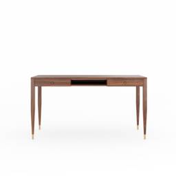 Walnut Desk With Shelf & Two Drawers, Mid Century Office - thumbnail 1
