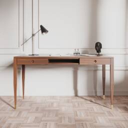 Walnut Desk With Shelf & Two Drawers, Mid Century Office - thumbnail 2