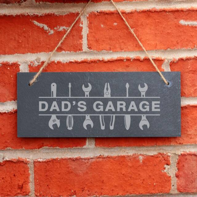 Dad's Garage Sign Personalised Hanging Slate Plaque Father's Day Gift For Diy Car Enthusiast Workshop Wall Decor Grandad Birthday Gifts - image 1