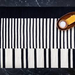 Black & White Cotton Bathmat - Soft Bath Mat Woven Rug Striped Rugs For Bathroom Cute Decorative Bathtub Mats Machine Washable - thumbnail 2