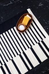 Black & White Cotton Bathmat - Soft Bath Mat Woven Rug Striped Rugs For Bathroom Cute Decorative Bathtub Mats Machine Washable