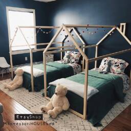 Montessori House Bed Frame - Solid Wood Floor For Toddlers & Kids - thumbnail 2