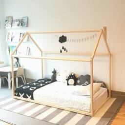 Montessori House Bed Frame - Solid Wood Floor For Toddlers & Kids