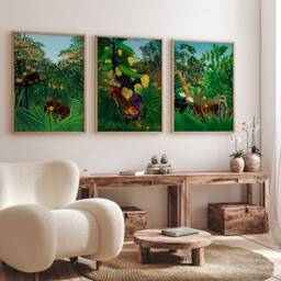 Set Of 3 Jungle Posters, Rousseau Gallery Wall Art, Tropical Wildlife Painting, Emerald Green Decor, Vintage French Digital - thumbnail 2