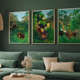 Set Of 3 Jungle Posters, Rousseau Gallery Wall Art, Tropical Wildlife Painting, Emerald Green Decor, Vintage French Digital - thumbnail 3