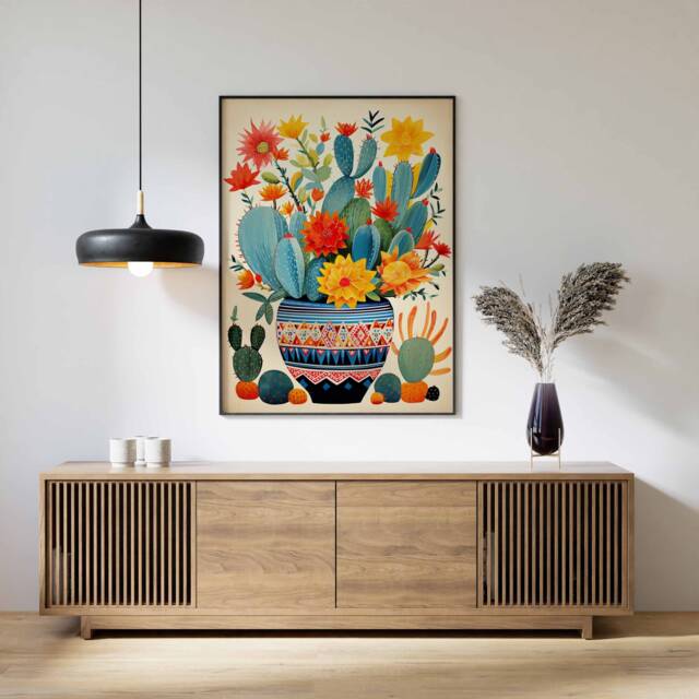 Mexican Art, Colourful Floral Wall Print, Poster, Art Cactus Vintage Retro Poster - image 1