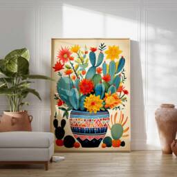 Mexican Art, Colourful Floral Wall Print, Poster, Art Cactus Vintage Retro Poster - thumbnail 2