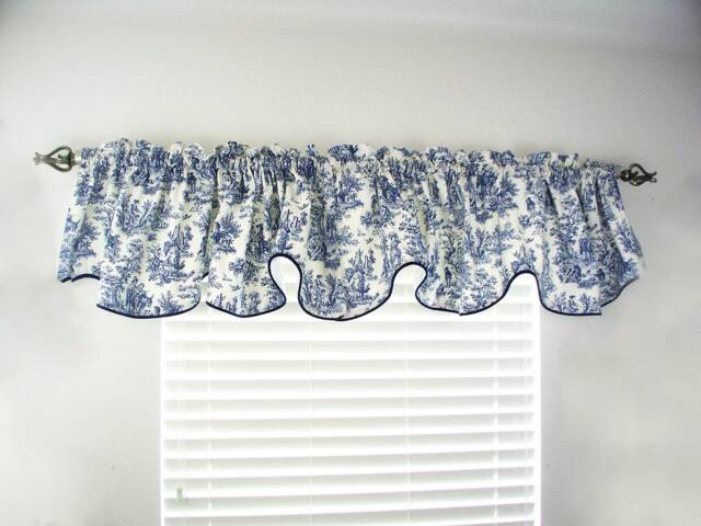 Window Toppers, Valance Curtains Blue, Treatments, Blue White Drapes Panels, Custom Top Ideas Kitchen Coverings Drapery Dressing - image 1