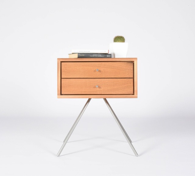 Modern Nightstand/Mid Century Bedside Table With Double Drawers in Solid Antique Wood Wine Barrels - image 1