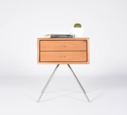 Modern Nightstand/Mid Century Bedside Table With Double Drawers in Solid Antique Wood Wine Barrels - thumbnail 1
