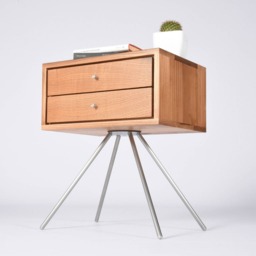Modern Nightstand/Mid Century Bedside Table With Double Drawers in Solid Antique Wood Wine Barrels - thumbnail 2
