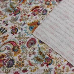 Indian Kantha Quilt Handmade Tree Print Bedspread Throw Cotton Blanket Gudari Queen Bedcover - thumbnail 2