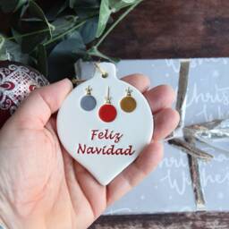 Feliz Navidad, Handmade Ceramic Spanish Christmas Decoration, Xmas Dec For Spain, Wording - thumbnail 3