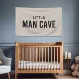 Little Man Cave Nursery Sign Flag, Wall Decor, Baby Boy Room Toddler Sign, Banner Kids Fabric Flag - thumbnail 2