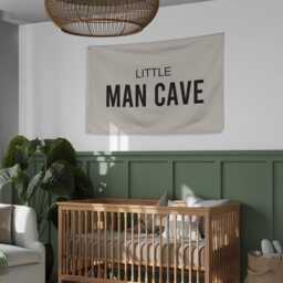 Little Man Cave Nursery Sign Flag, Wall Decor, Baby Boy Room Toddler Sign, Banner Kids Fabric Flag - thumbnail 3