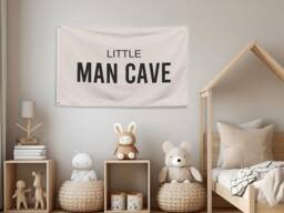 Little Man Cave Nursery Sign Flag, Wall Decor, Baby Boy Room Toddler Sign, Banner Kids Fabric Flag