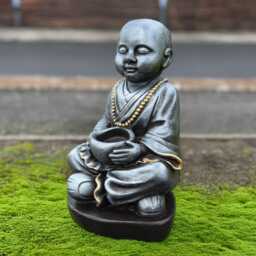 Outdoor Buddha With Pot Statue Concrete Figurine Japanese Ornament Cement Sculpture Lawn Front Door Art Lover Gift - thumbnail 3
