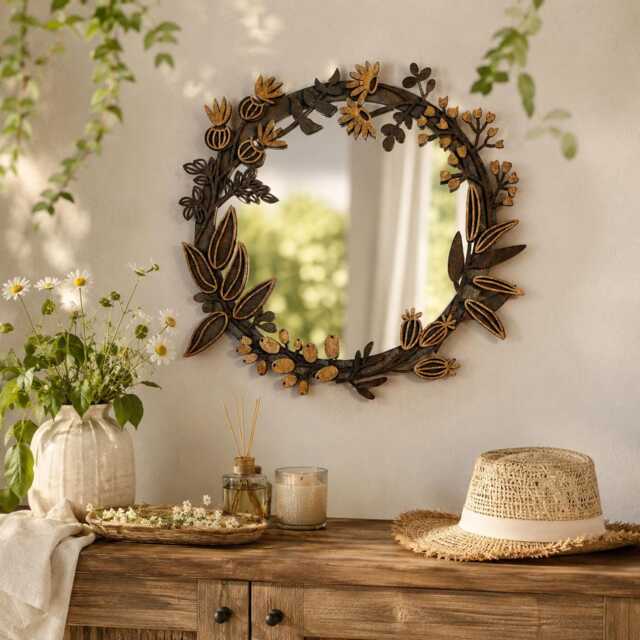 Floral Wall Mirror Decor 20 Inches/50 cm Round Accent Layered Frame - image 1