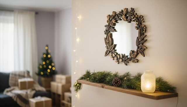 Floral Wall Mirror Decor 16 Inches/40 cm Round Accent Layered Botanical Frame - image 1
