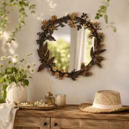 Floral Wall Mirror Decor 20 Inches/50 cm Round Accent Layered Frame - thumbnail 1