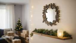 Floral Wall Mirror Decor 16 Inches/40 cm Round Accent Layered Botanical Frame - thumbnail 1