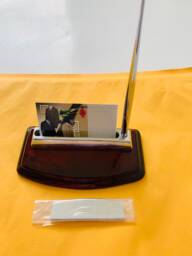 Mahogany Wood Business Card Pen Holder Engravable Stainless Steel Desk Organizer