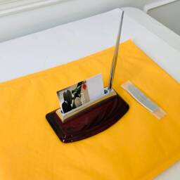 Mahogany Wood Business Card Pen Holder Engravable Stainless Steel Desk Organizer - thumbnail 4