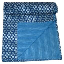 Indigo Blue Kantha Quilt Handmade Print Gudari Quilts Boho Blanket Baby Hand Stitched Quilt Throw Bed Cover Bedspread Cover - thumbnail 3