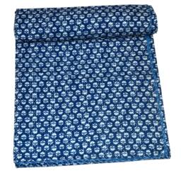 Indigo Blue Kantha Quilt Handmade Print Gudari Quilts Boho Blanket Baby Hand Stitched Quilt Throw Bed Cover Bedspread Cover - thumbnail 1