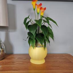 Modern Sphere Planter Pot, Integrated Drip Tray, Minimalist Ribbed Design For Indoor Plants - thumbnail 3