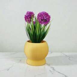 Modern Sphere Planter Pot, Integrated Drip Tray, Minimalist Ribbed Design For Indoor Plants - thumbnail 2