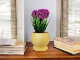 Modern Sphere Planter Pot, Integrated Drip Tray, Minimalist Ribbed Design For Indoor Plants - thumbnail 1