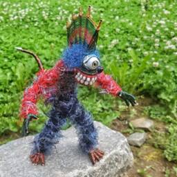 Great Mohawk Cyclops - Bendable Copper Wire Creature Fun, Unique, Fully Poseable Hand-Made Out Of Recycled & Repurposed Materials - thumbnail 4