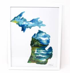 Lake Michigan Art Print - 11x14In, Watercolor Artwork, Home Decor, Art, Coastal Wall - thumbnail 1