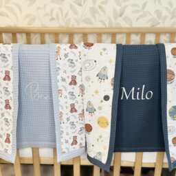 Soft 100% Cotton Baby Blankets, Handmade in Europe, Premium Waffle Cotton, Lightweight Newborn Blanket, Embroidered Name Christmas Gift - thumbnail 4