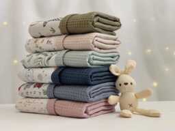 Soft 100% Cotton Baby Blankets, Handmade in Europe, Premium Waffle Cotton, Lightweight Newborn Blanket, Embroidered Name Christmas Gift - thumbnail 1