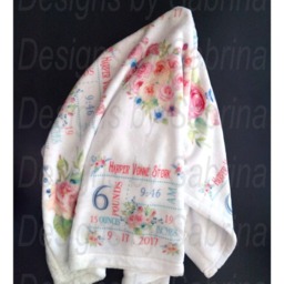 Personalized Baby Girl Blanket-Birth Announcement-Nursery Decor-Baby Blanket-Keepsake-Personalized Blanket-New Baby-Birth Stats-Floral - thumbnail 3