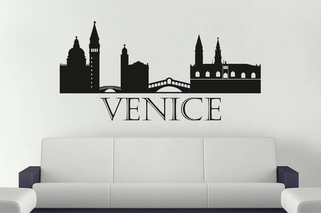 Venice Wall Decal, Venezia Italy Panorama Skyline Sticker, Silhouette Vinyl Decal Office Mural, Art - image 1