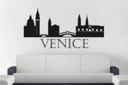 Venice Wall Decal, Venezia Italy Panorama Skyline Sticker, Silhouette Vinyl Decal Office Mural, Art - thumbnail 1