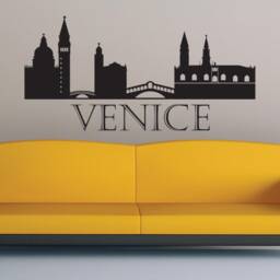 Venice Wall Decal, Venezia Italy Panorama Skyline Sticker, Silhouette Vinyl Decal Office Mural, Art - thumbnail 2