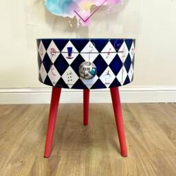 Black & White Bedside Table , Alice in Wonderland Nightstand, Queen Of Hearts Design Black Red . We're All Mad Here Handle - thumbnail 2