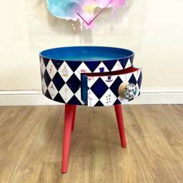 Black & White Bedside Table , Alice in Wonderland Nightstand, Queen Of Hearts Design Black Red . We're All Mad Here Handle - thumbnail 1