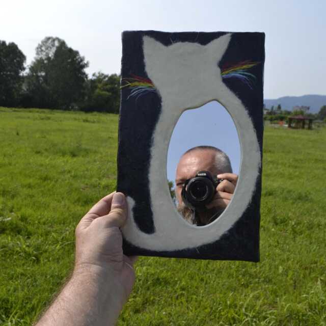 White Cat Mirror With Whiskers On Black Background, Decorative Wall Mirrors, Perfect Gift For Cat Lovers, Minimalist White Cats - image 1