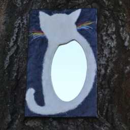 White Cat Mirror With Whiskers On Black Background, Decorative Wall Mirrors, Perfect Gift For Cat Lovers, Minimalist White Cats - thumbnail 3