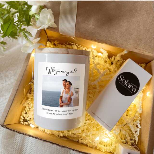 Photo Proposal Candle Gift Set With Matches Custom Text & Photo, Will You Marry Me? - image 1