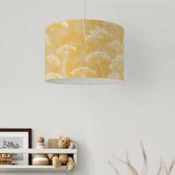 Pale Yellow Cow Parsley Delicate Print Velvet Lampshade 25cm 30cm 35cm 40cm 45cm - Drum Lamp Shade Handmade Home Decor Ceiling Floral - thumbnail 2