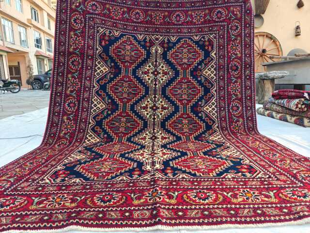 Handmade Afghan Yousafi Wool Rug Tribal Geometric Carpet - 6.8x5 Ft - image 1