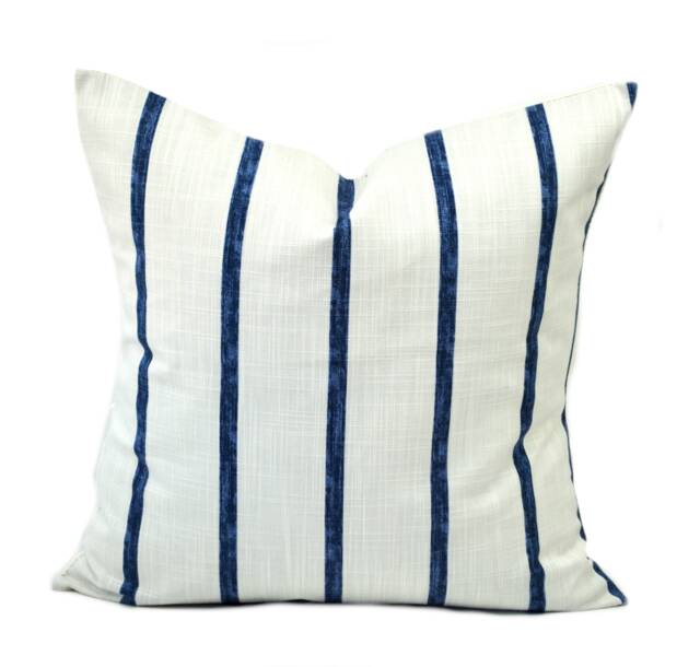 One Striped Pillow Cover, Cushion, Decorative Throw Pillow, Dark Blue Blue Accent Checkered Case - image 1